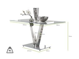 FurnitureboxUK Florini 140cm 6-Seater Glass & Metal V-Legged Dining Table in Grey - thumbnail 6