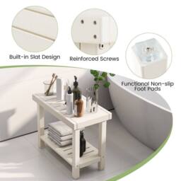 Costway 2-Tier Shower Bench Waterproof Bathroom Shower Stool w/ Bottom Storage Shelf in White - thumbnail 4