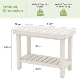 Costway 2-Tier Shower Bench Waterproof Bathroom Shower Stool w/ Bottom Storage Shelf in White - thumbnail 2