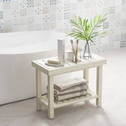 Costway 2-Tier Shower Bench Waterproof Bathroom Shower Stool w/ Bottom Storage Shelf in White - thumbnail 3