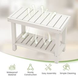 Costway 2-Tier Shower Bench Waterproof Bathroom Shower Stool w/ Bottom Storage Shelf in White - thumbnail 5