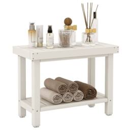 Costway 2-Tier Shower Bench Waterproof Bathroom Shower Stool w/ Bottom Storage Shelf in White - thumbnail 1