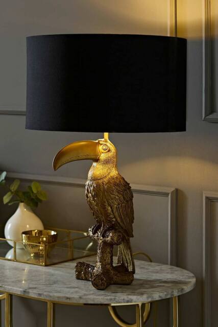 ValueLights Tuki Toucan Velvet Metallic Drum Lamp Shade Brushed Bronze Table Lamp in Black - image 1