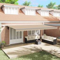 Berkfield Home Manual Retractable Awning with LED Beige 600x350 cm - thumbnail 1