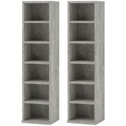 HOMCOM Set of 2 CD Storage Units with Adjustable Shelves, Cement Grey - thumbnail 2