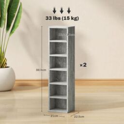 HOMCOM Set of 2 CD Storage Units with Adjustable Shelves, Cement Grey - thumbnail 3