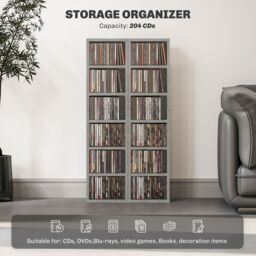HOMCOM Set of 2 CD Storage Units with Adjustable Shelves, Cement Grey - thumbnail 4