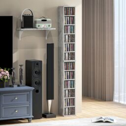 HOMCOM Set of 2 CD Storage Units with Adjustable Shelves, Cement Grey