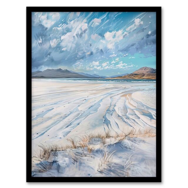 "Artery8 White Sands Luskentyre Beach Isle Harris Painting Framed Art Print in Blue - Size: W12"" x H16""" - image 1