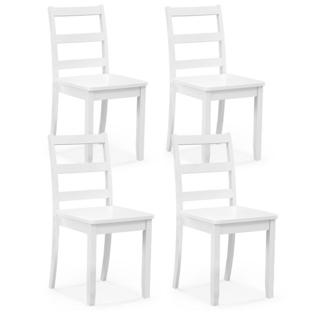 Costway Dining Chairs Set of 4 Ladder Back Side Chairs w/Rubber Wood Legs in White - image 1