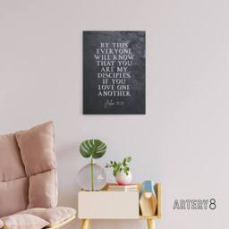 "Artery8 John 13 35 My Disciples Love One Bible Quote Canvas Wall Art Print in Grey - Size: W18"" x H24""" - thumbnail 3