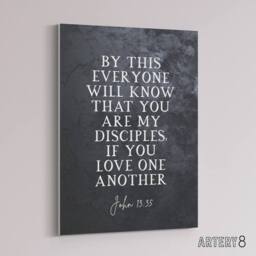 "Artery8 John 13 35 My Disciples Love One Bible Quote Canvas Wall Art Print in Grey - Size: W18"" x H24""" - thumbnail 2