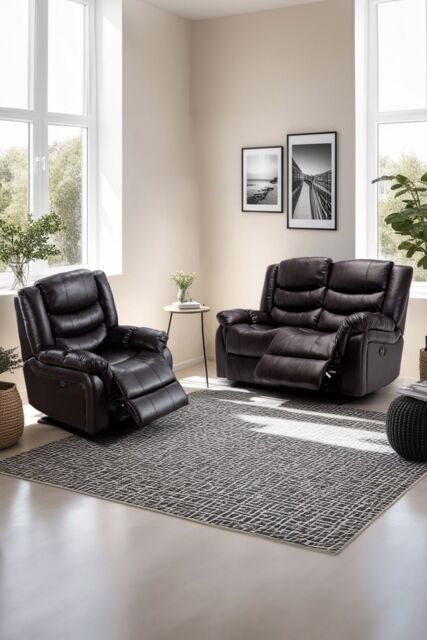 More4Homes Seattle Electric Recliner Bonded Leather 1+2 Seater Sofa Set in Black - image 1