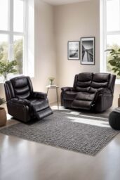 More4Homes Seattle Electric Recliner Bonded Leather 1+2 Seater Sofa Set in Black
