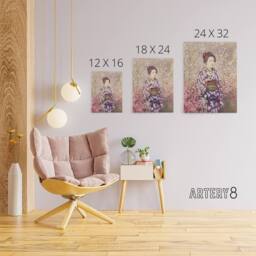"Artery8 Geisha & Cherry Blossom Canvas Wall Art Print Ogawa Kazumasa in Pink - Size: W18"" x H24""" - thumbnail 4