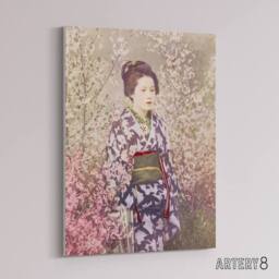 "Artery8 Geisha & Cherry Blossom Canvas Wall Art Print Ogawa Kazumasa in Pink - Size: W18"" x H24""" - thumbnail 2