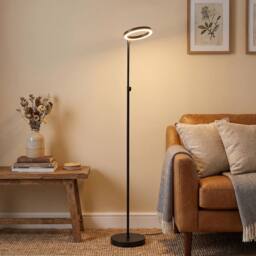 Happy Homewares Modern LED Halo Ring Floor Lamp with CCT Dimmer Button in Black - thumbnail 6