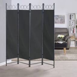 EONLION 4 Panel Room Divider 164cm Folding Privacy Screen in Black - Size: 100 cm - thumbnail 1