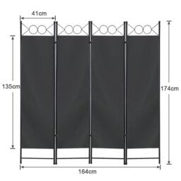 EONLION 4 Panel Room Divider 164cm Folding Privacy Screen in Black - Size: 100 cm - thumbnail 2