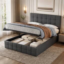 STILVORA 4ft6 Double Ottoman Bed with Hydraulic Storage in Grey