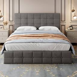 STILVORA 4ft6 Double Ottoman Bed with Hydraulic Storage in Grey - thumbnail 3