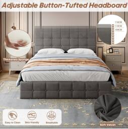 STILVORA 4ft6 Double Ottoman Bed with Hydraulic Storage in Grey - thumbnail 7