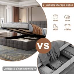 STILVORA 4ft6 Double Ottoman Bed with Hydraulic Storage in Grey - thumbnail 8