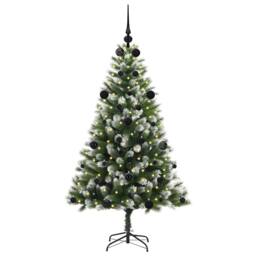 Berkfield Home Lush Artificial Hinged Christmas Tree with Flocked Snow 150 cm in Green - thumbnail 1