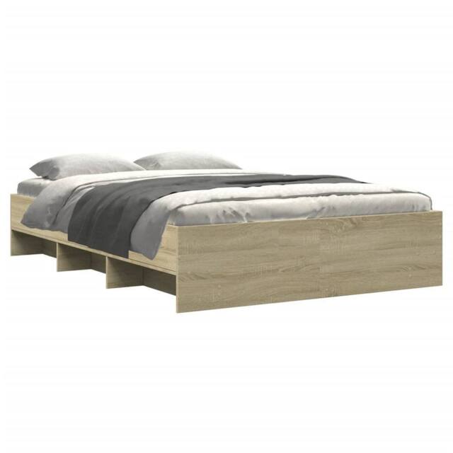 Berkfield Home Durable Bed Frame without Mattress Sonoma Oak 140x190 cm Engineer in Light Oak - image 1