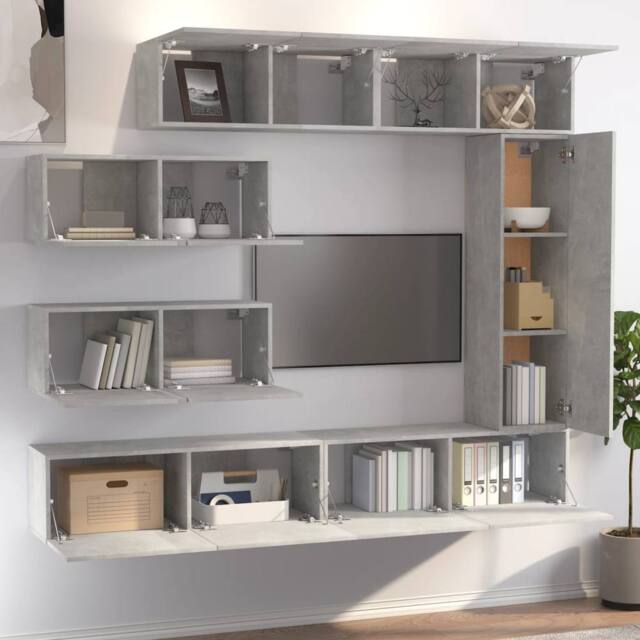 Berkfield Home Classic 7 Piece TV Cabinet Set Concrete Grey Engineered Wood - image 1