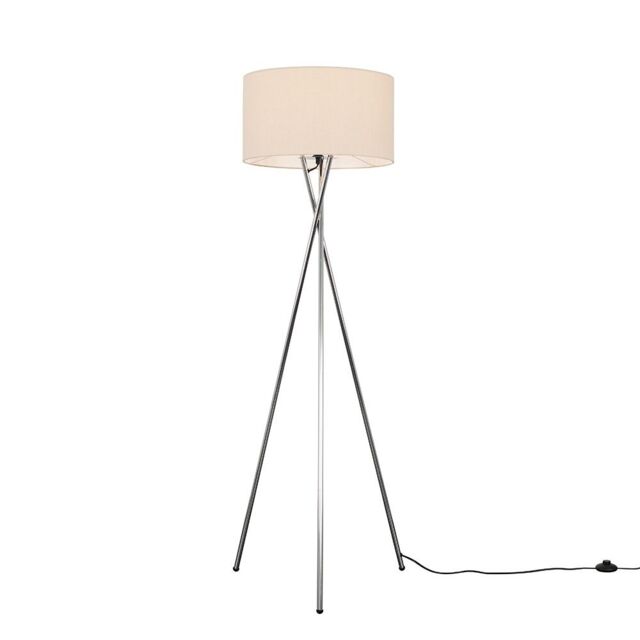 ValueLights Camden Polished Chrome Tripod Floor Lamp with Drum Lamp Shade & Bulb in Natural - image 1
