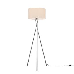 ValueLights Camden Polished Chrome Tripod Floor Lamp with Drum Lamp Shade & Bulb in Natural