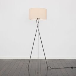 ValueLights Camden Polished Chrome Tripod Floor Lamp with Drum Lamp Shade & Bulb in Natural - thumbnail 2