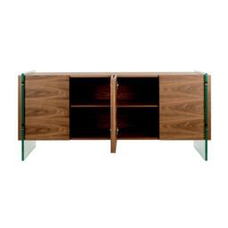 Angel Cerda Walnut Veneer Sideboard, Tempered Glass Legs, 170 x 43 x 77 cm in Brown - thumbnail 9