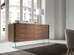 Angel Cerda Walnut Veneer Sideboard, Tempered Glass Legs, 170 x 43 x 77 cm in Brown - thumbnail 3