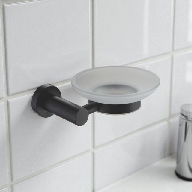 Showerdrape Modernity Black Steel Wall Mounted Frosted Glass Soap Dish - image 1