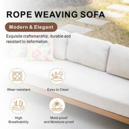 MIMO Outdoor Solid Wood Rope Three-seat Sofa Set with Coffee Table in Natural - Size: 4 Pack - thumbnail 2