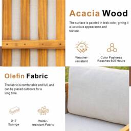 MIMO Outdoor Solid Wood Rope Three-seat Sofa Set with Coffee Table in Natural - Size: 4 Pack - thumbnail 4