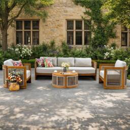 MIMO Outdoor Solid Wood Rope Three-seat Sofa Set with Coffee Table in Natural - Size: 4 Pack - thumbnail 9