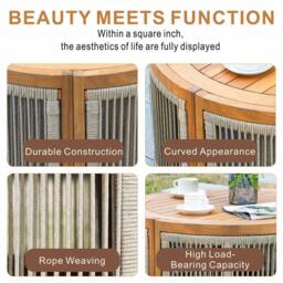 MIMO Outdoor Solid Wood Rope Three-seat Sofa Set with Coffee Table in Natural - Size: 4 Pack - thumbnail 6