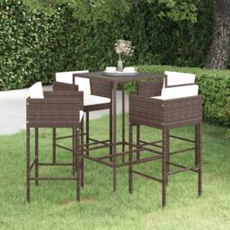 Berkfield Home 5 Piece Garden Bar Set with Cushions Poly Rattan Brown - thumbnail 1