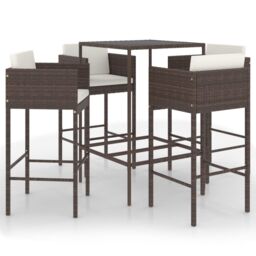 Berkfield Home 5 Piece Garden Bar Set with Cushions Poly Rattan Brown - thumbnail 2
