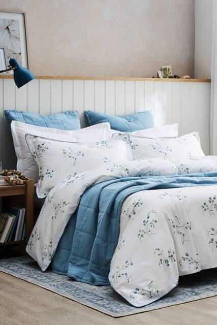 CHRISTY 'Forget Me Not' Wildflower Design Cotton Sateen Duvet Cover Set in Blue - Size: Double - image 1