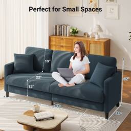 Dprodo 210cm Modern Teddy Fabric 3-Seater Sofa in Blue - Size: 3 Seater - thumbnail 3