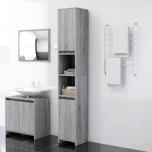 Berkfield Home Bathroom Cabinet Grey Sonoma 30x30x183.5 cm Engineered Wood - image 1