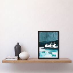 "Artery8 Scottish Seascape White Coastal Cottages Boats Framed Art Print in Blue - Size: W12"" x H16""" - thumbnail 4