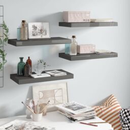 Berkfield Home Floating Wall Shelves 4 pcs High Gloss Grey 50x23x3.8 cm MDF