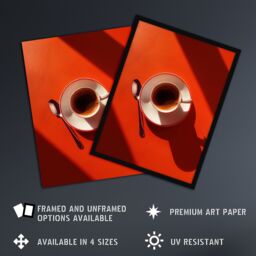 "Artery8 Sunrise Coffee Cup Shadow Red Aerial View Framed Wall Art - Size: W12"" x H16""" - thumbnail 2