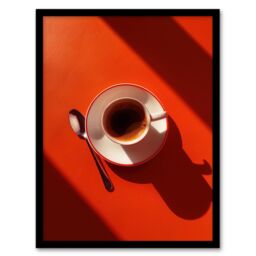 "Artery8 Sunrise Coffee Cup Shadow Red Aerial View Framed Wall Art - Size: W12"" x H16""" - thumbnail 1