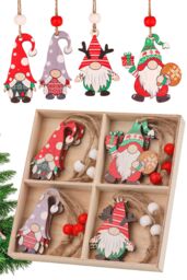 Neel Blue Colourful Wooden Nordic Gnomes Pendants - 12pcs - thumbnail 1